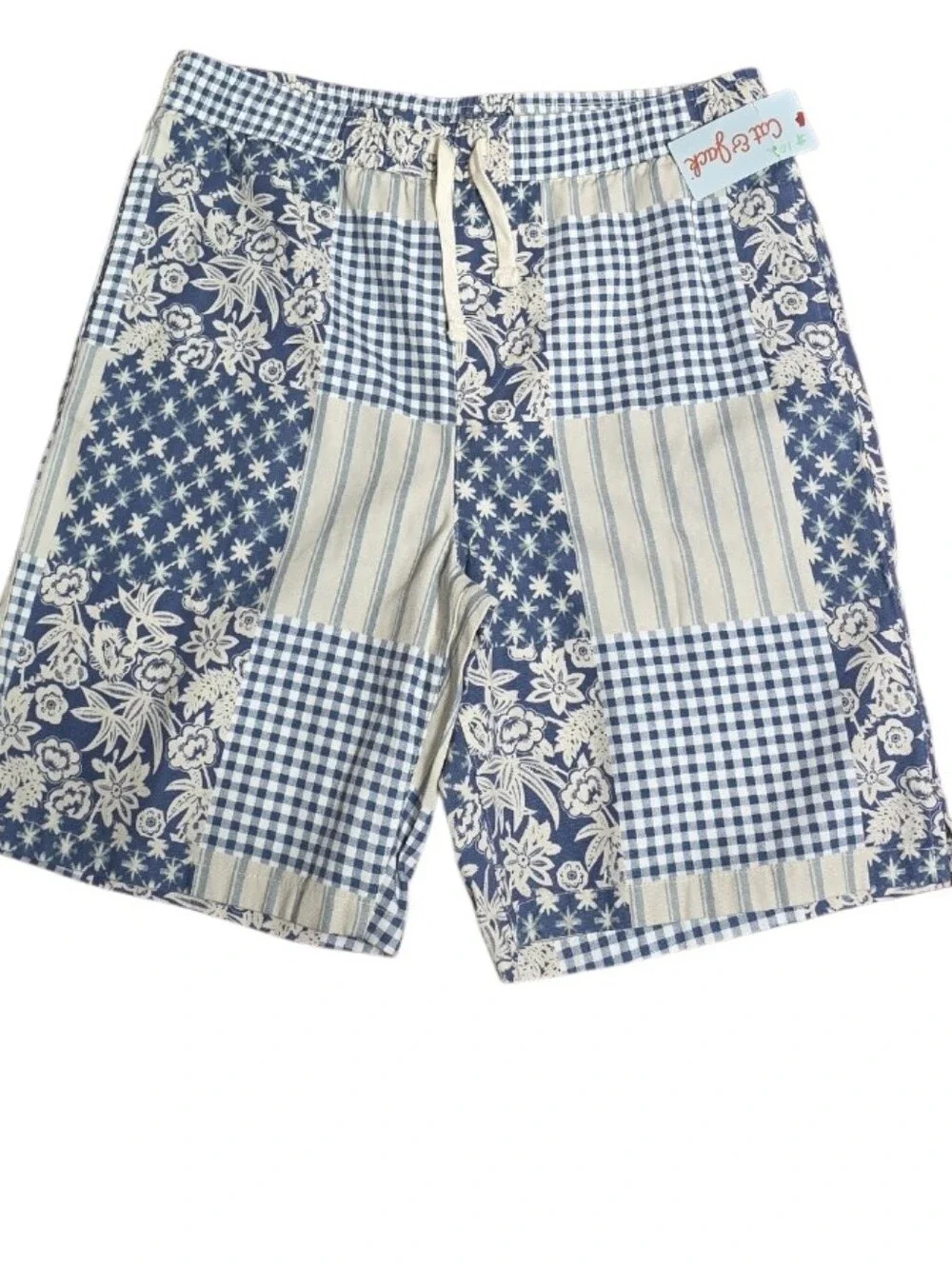 Hanes White Unicorn Graphic Long-Sleeve Top & Blue Patchwork Shorts Pajama Set